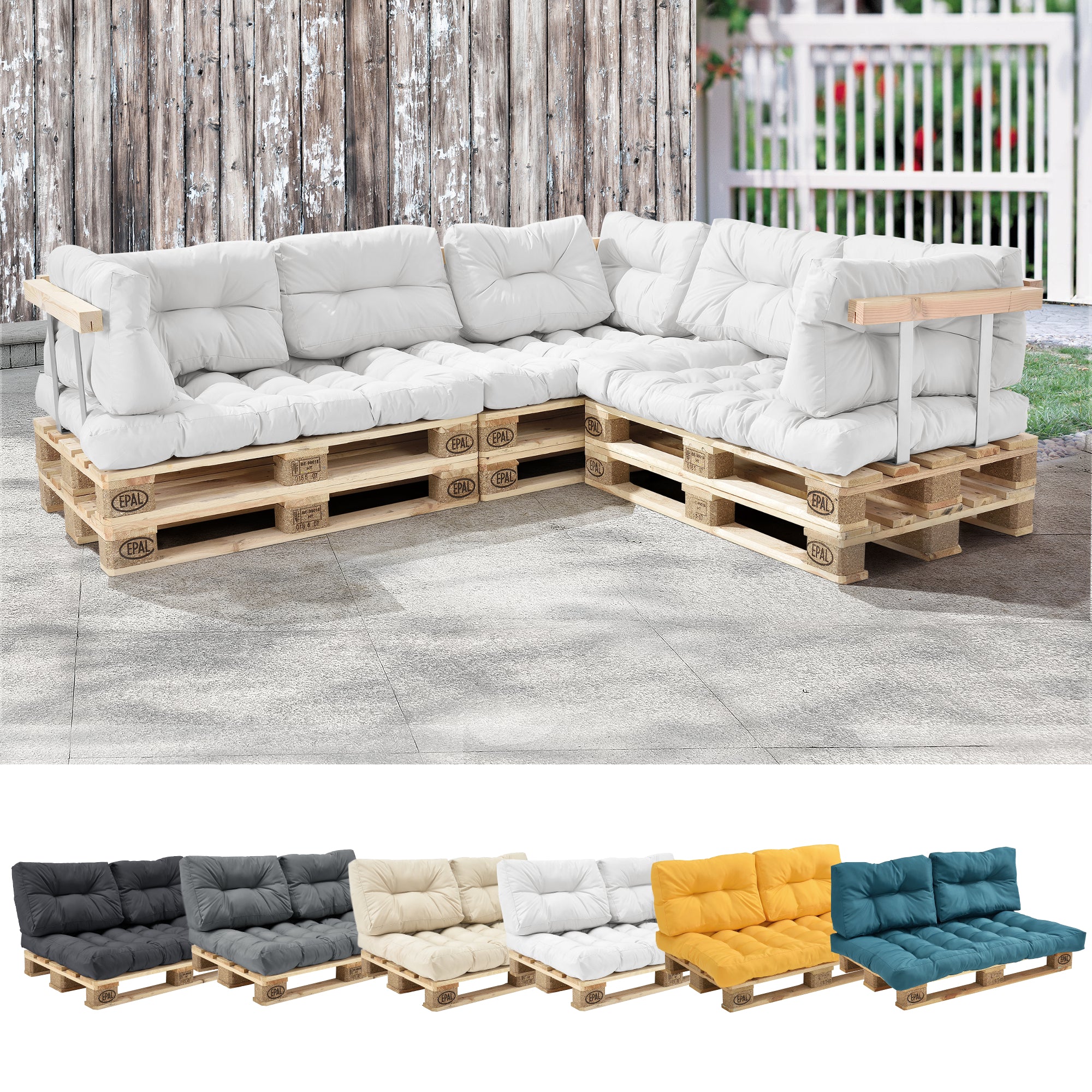 [en.casa] 1x Cuscino sedile per divano paletta euro  [bianco] cuscini per palette supporto In/Outdoor mobili imbottiti