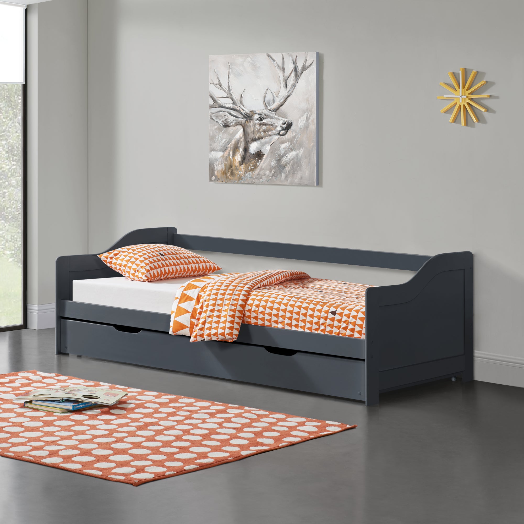 Divano con Letto Estraibile 90x200 cm - Grigio Scuro [en.casa]