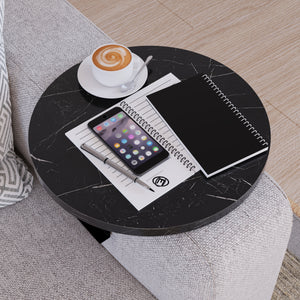 Tavolino Bracciolo Kuleskyd per Poltrona Divano - Effetto Marmo Nero [en.casa]