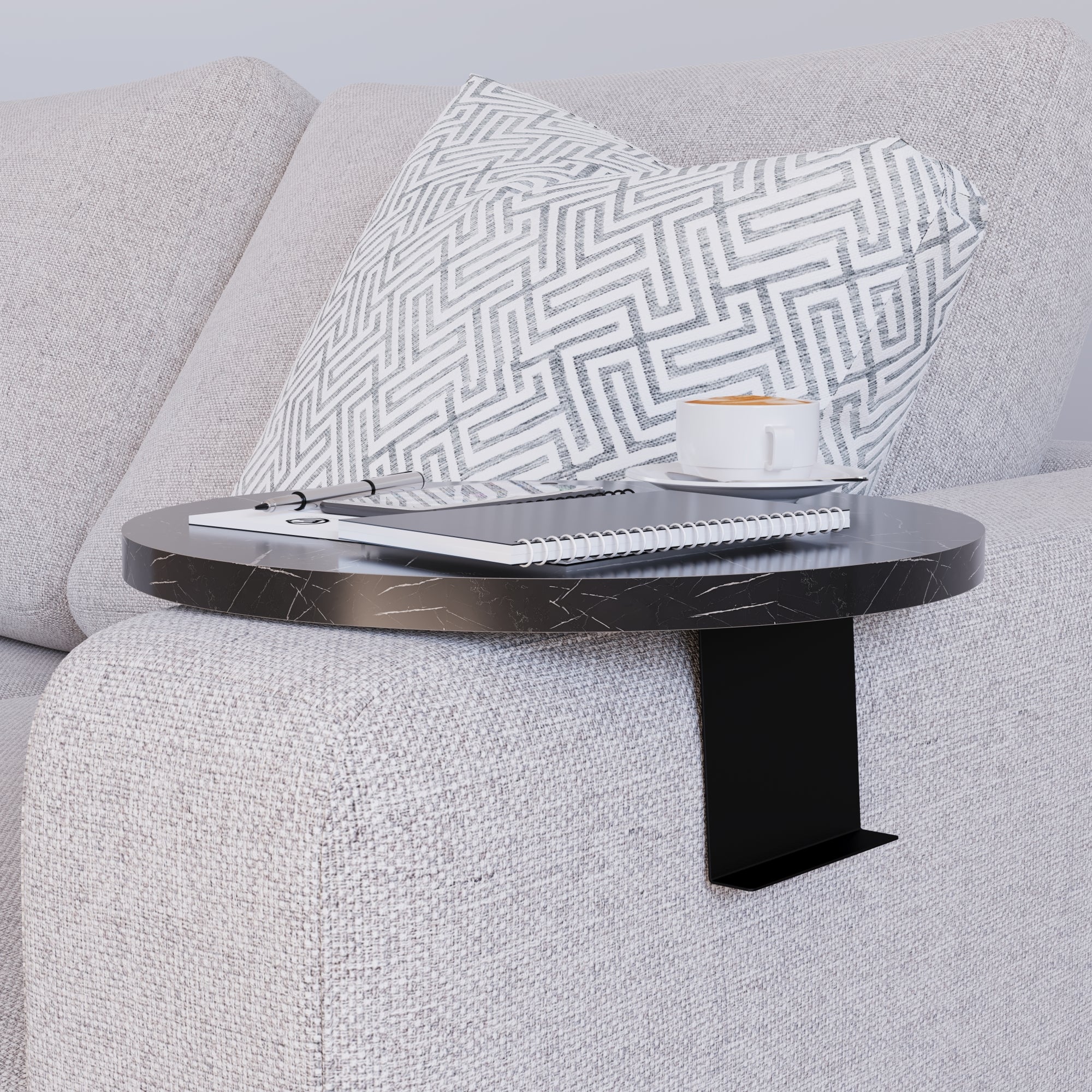 Tavolino Bracciolo Kuleskyd per Poltrona Divano - Effetto Marmo Nero [en.casa]