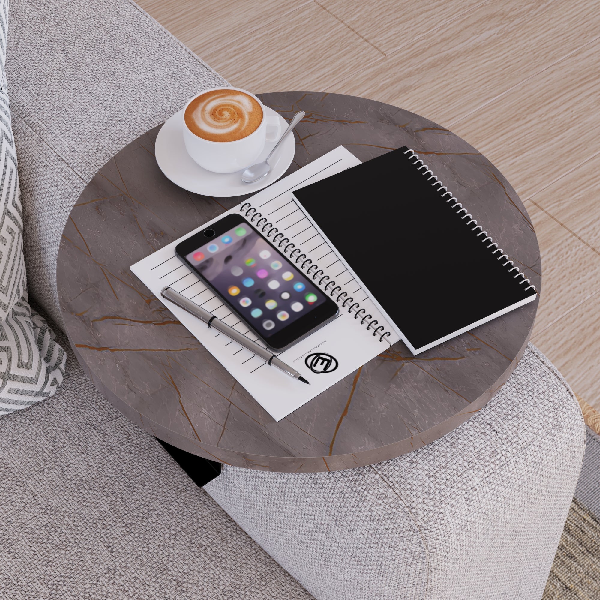 Tavolino Bracciolo Kuleskyd per Poltrona Divano - Effetto Marmo Grigio [en.casa]