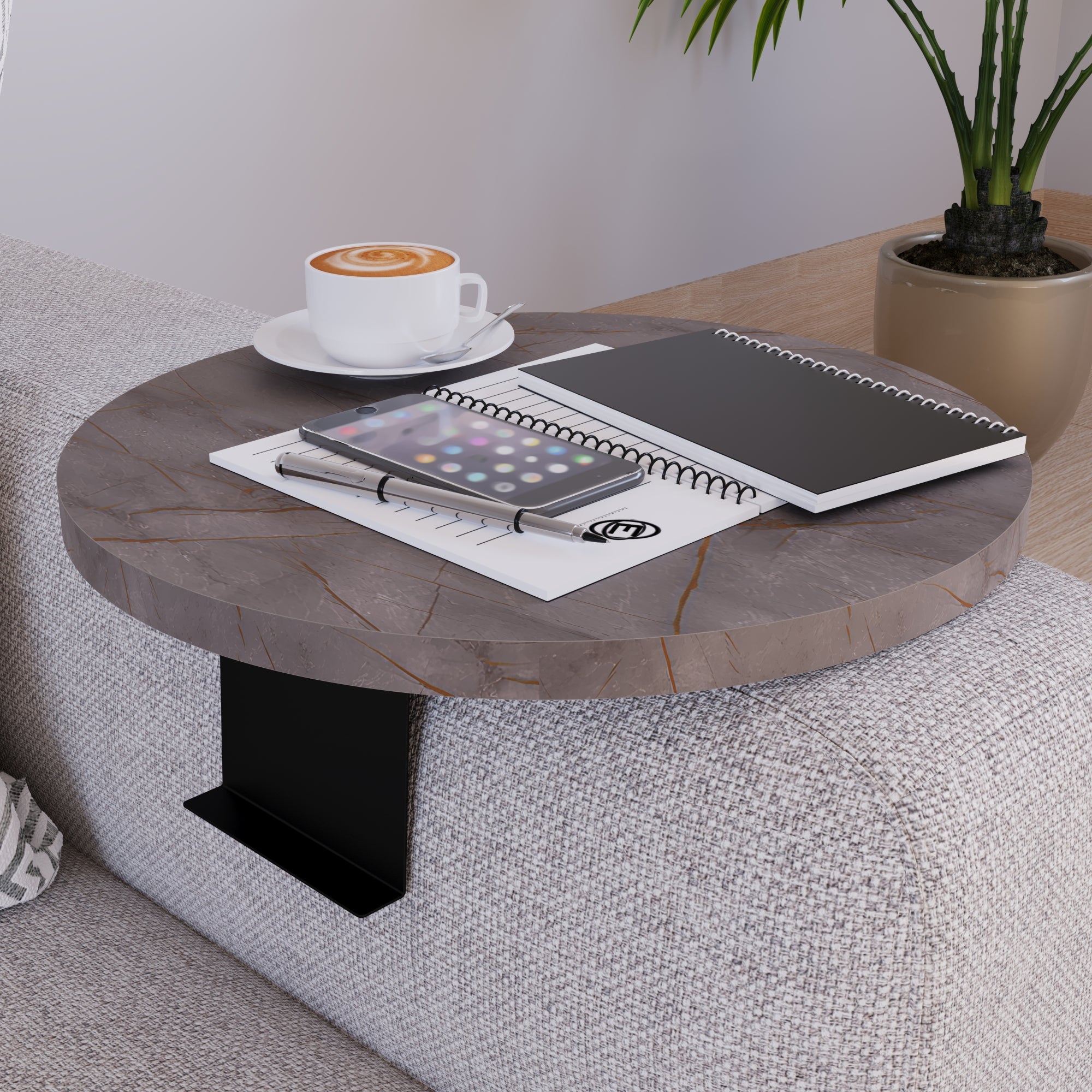 Tavolino Bracciolo Kuleskyd per Poltrona Divano - Effetto Marmo Grigio [en.casa]