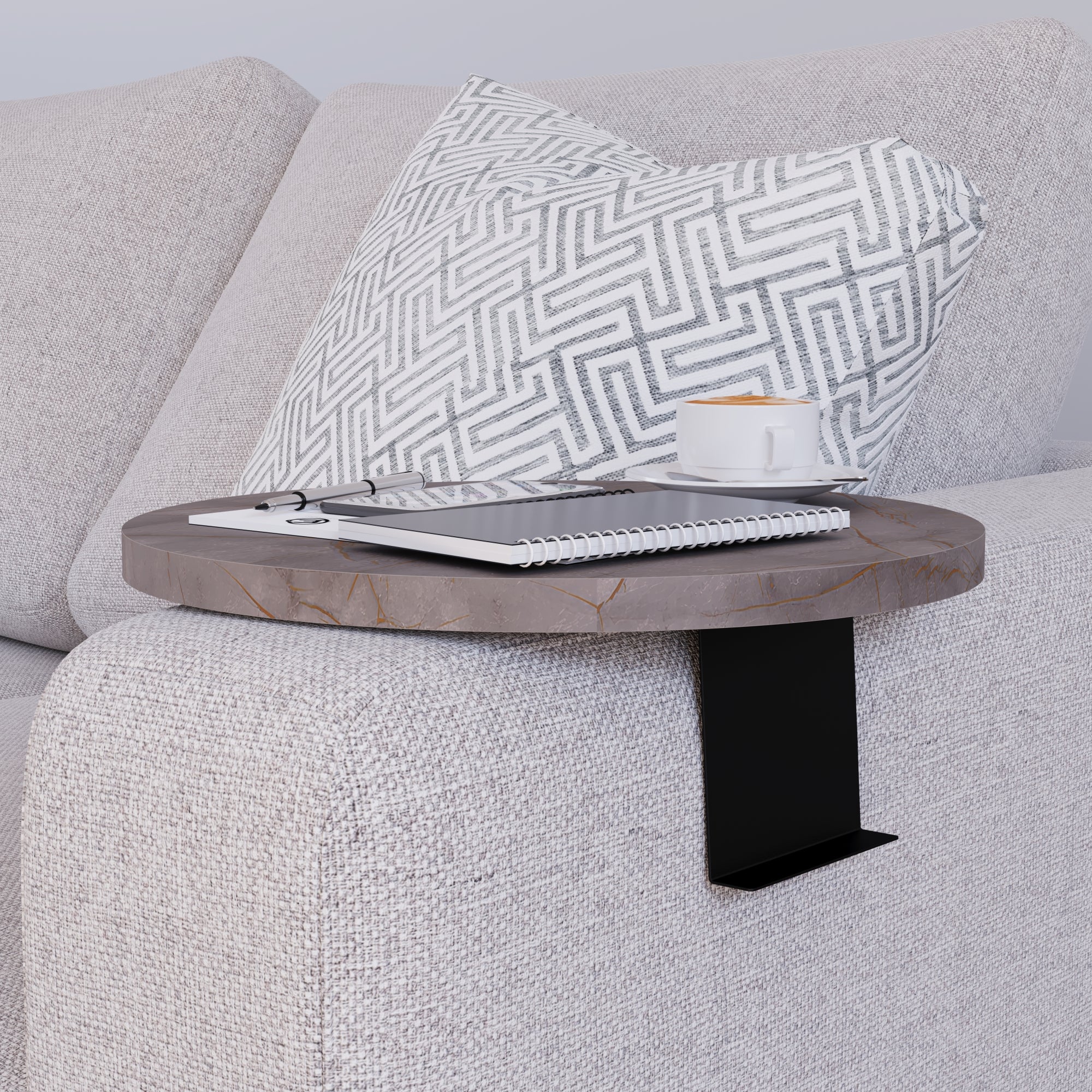 Tavolino Bracciolo Kuleskyd per Poltrona Divano - Effetto Marmo Grigio [en.casa]