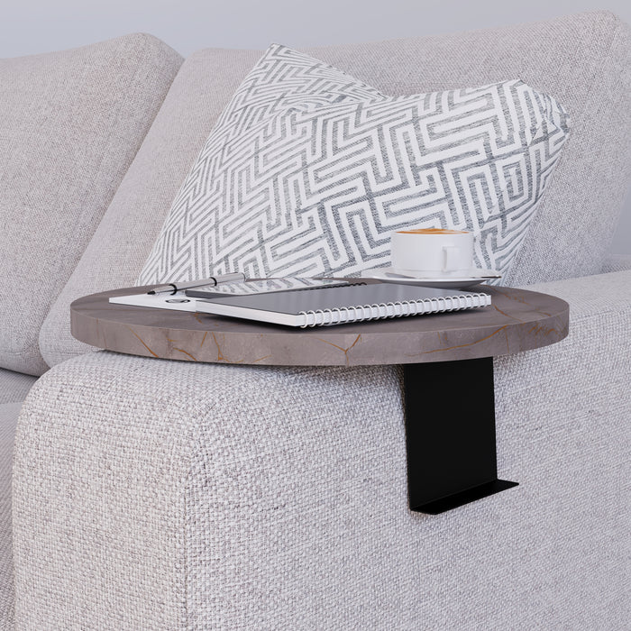 Tavolino Bracciolo Kuleskyd per Poltrona Divano - Effetto Marmo Grigio [en.casa]