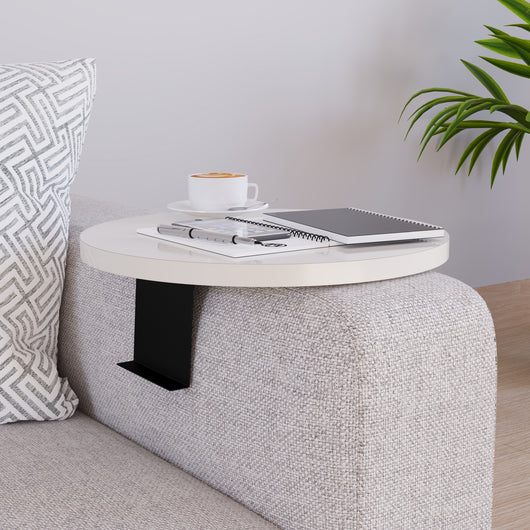 Tavolino Bracciolo Kuleskyd per Poltrona Divano - color Crema [en.casa]