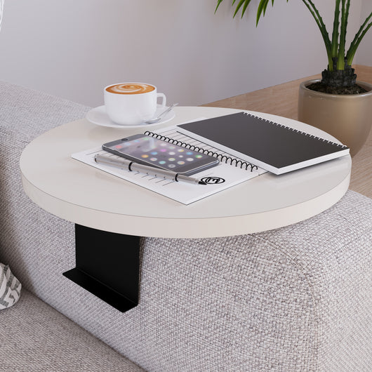 Tavolino Bracciolo Kuleskyd per Poltrona Divano - color Crema [en.casa]