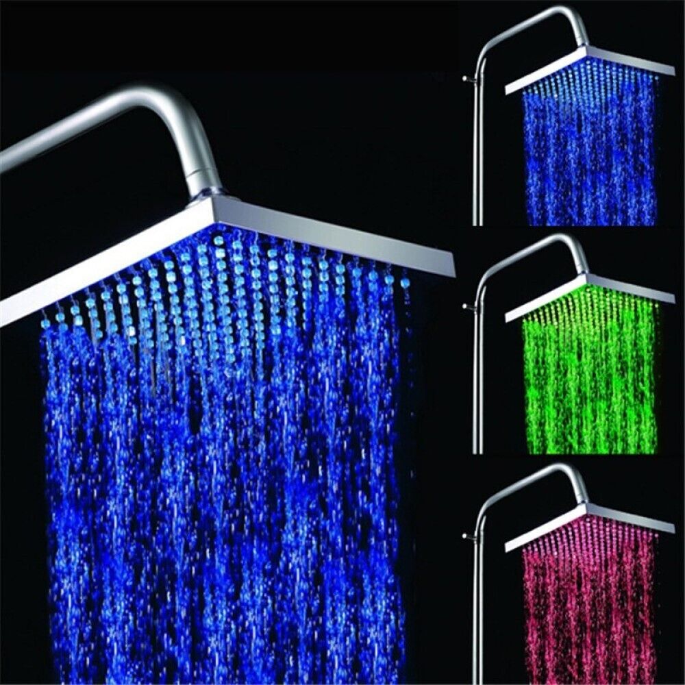 Soffione doccia 20 x 20cm a cascata effetto pioggia illuminazione 7 colori 79907