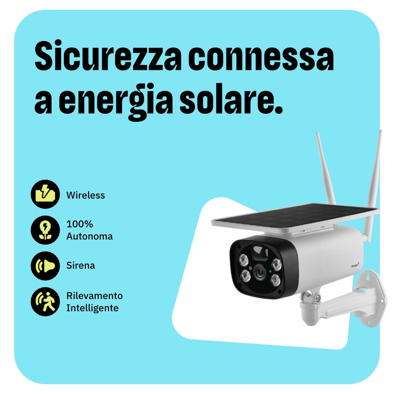 OMAJIN by Netatmo, Telecamera Wi-Fi Esterno Senza Fili a Batteria, con Pannello Solare, visione notturna HD, sirena da 105 dB, rilevamento persone/movimenti/suoni, 2 Vie Audio, IP55, WIFI 2.4, OSC-01
