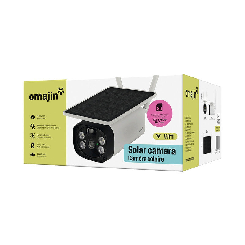 OMAJIN by Netatmo, Telecamera Wi-Fi Esterno Senza Fili a Batteria, con Pannello Solare, visione notturna HD, sirena da 105 dB, rilevamento persone/movimenti/suoni, 2 Vie Audio, IP55, WIFI 2.4, OSC-01