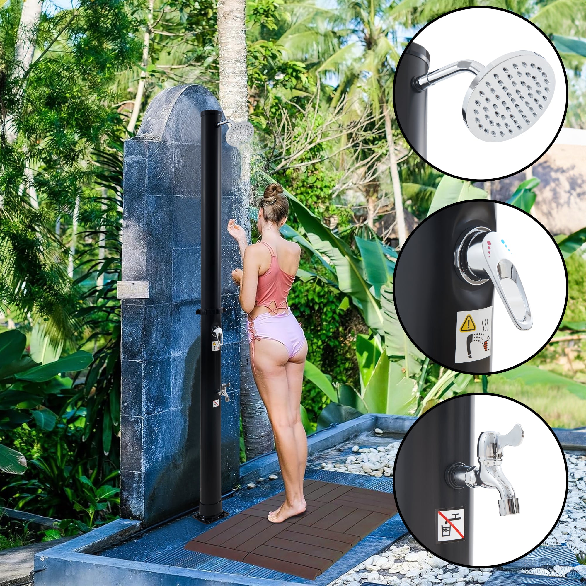 Doccia Solare Frerievn con Soffione Girevole e Rubinetto Lavapiedi 18L Nero casa.pro