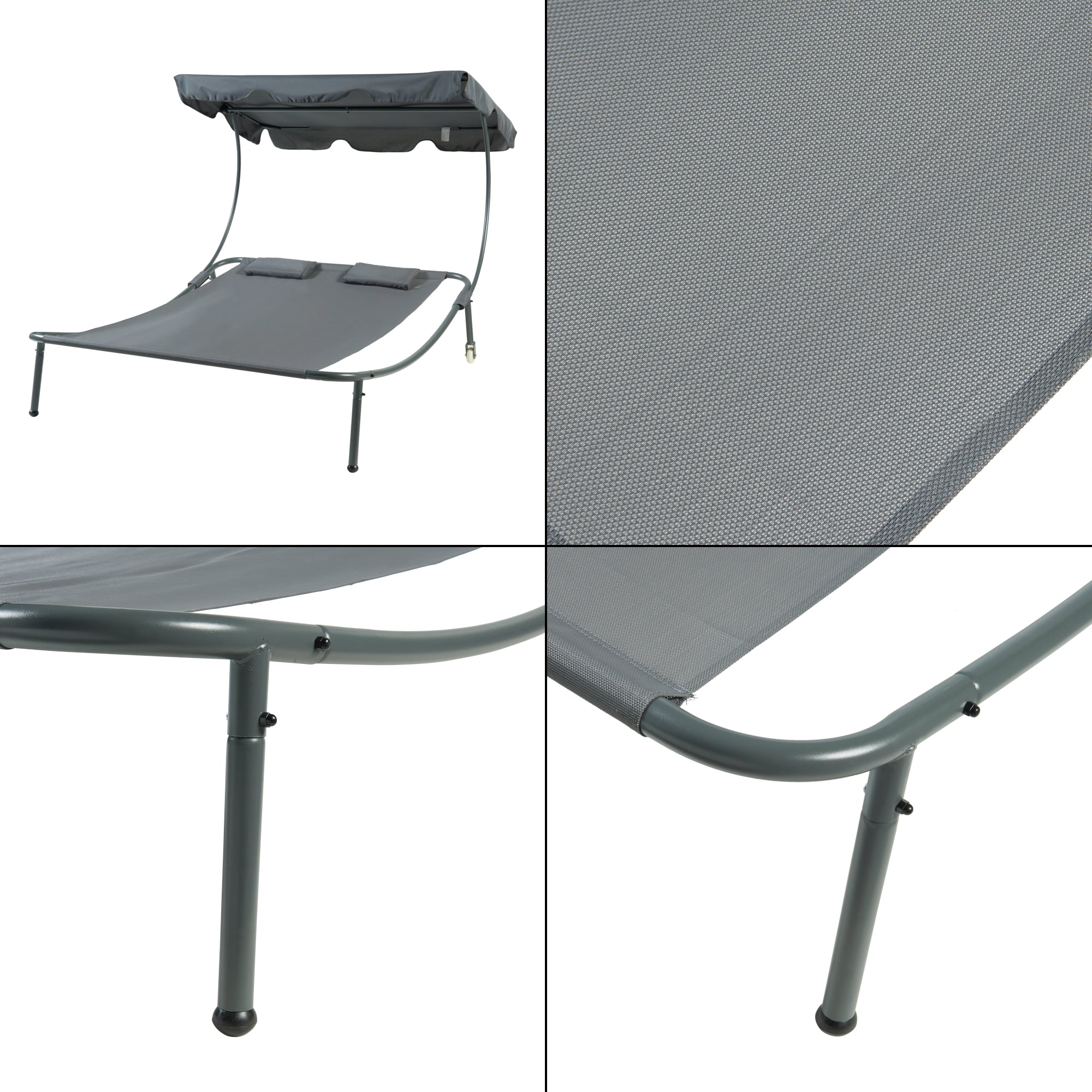 Lettino Prendisole Avigliano con Tettuccio Parasole Regolabile - Grigio casa.pro