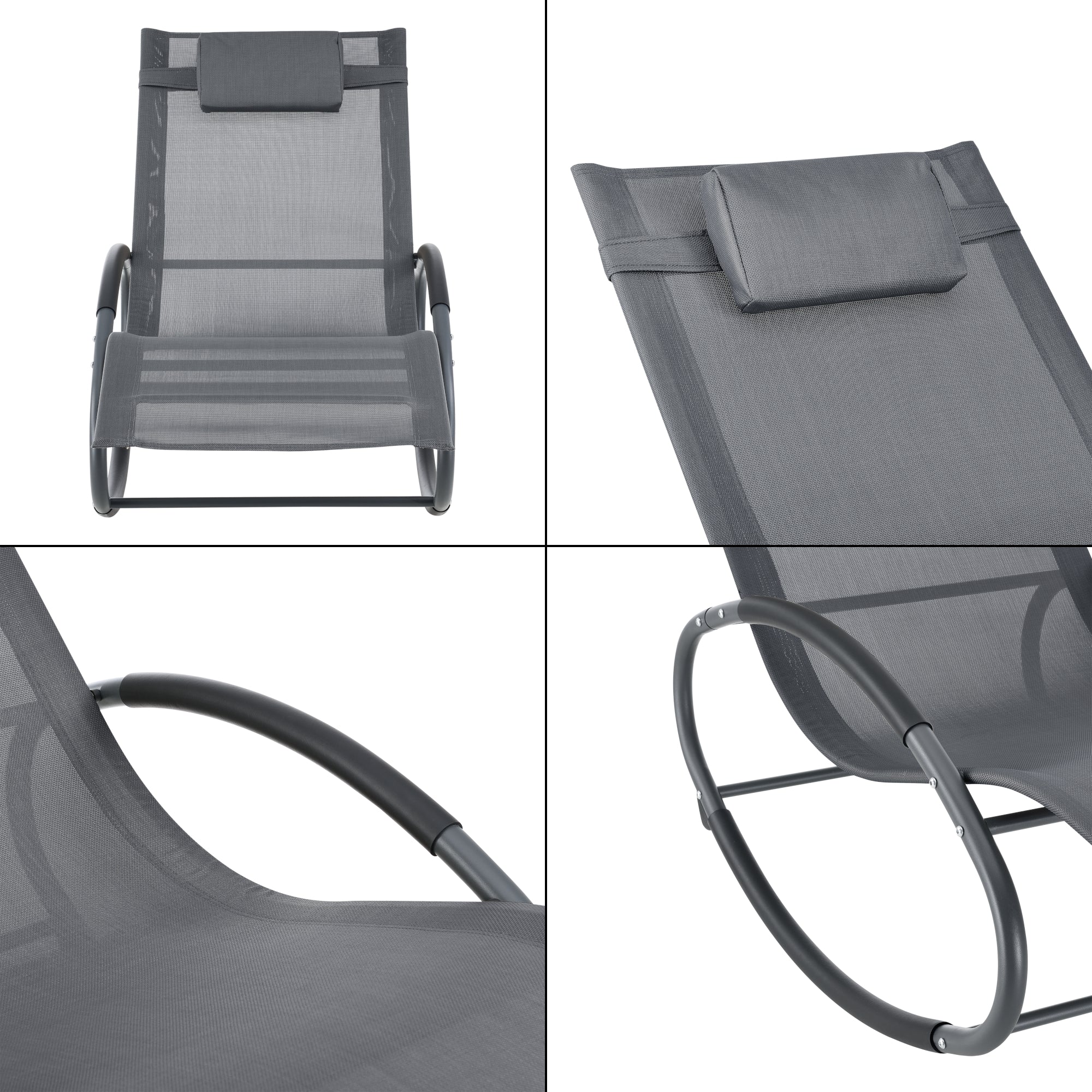 Set di 2 Lettini Prendisole a Dondolo Almaluez Sedie a Sdraio Oscillanti - Grigio Scuro [en.casa]