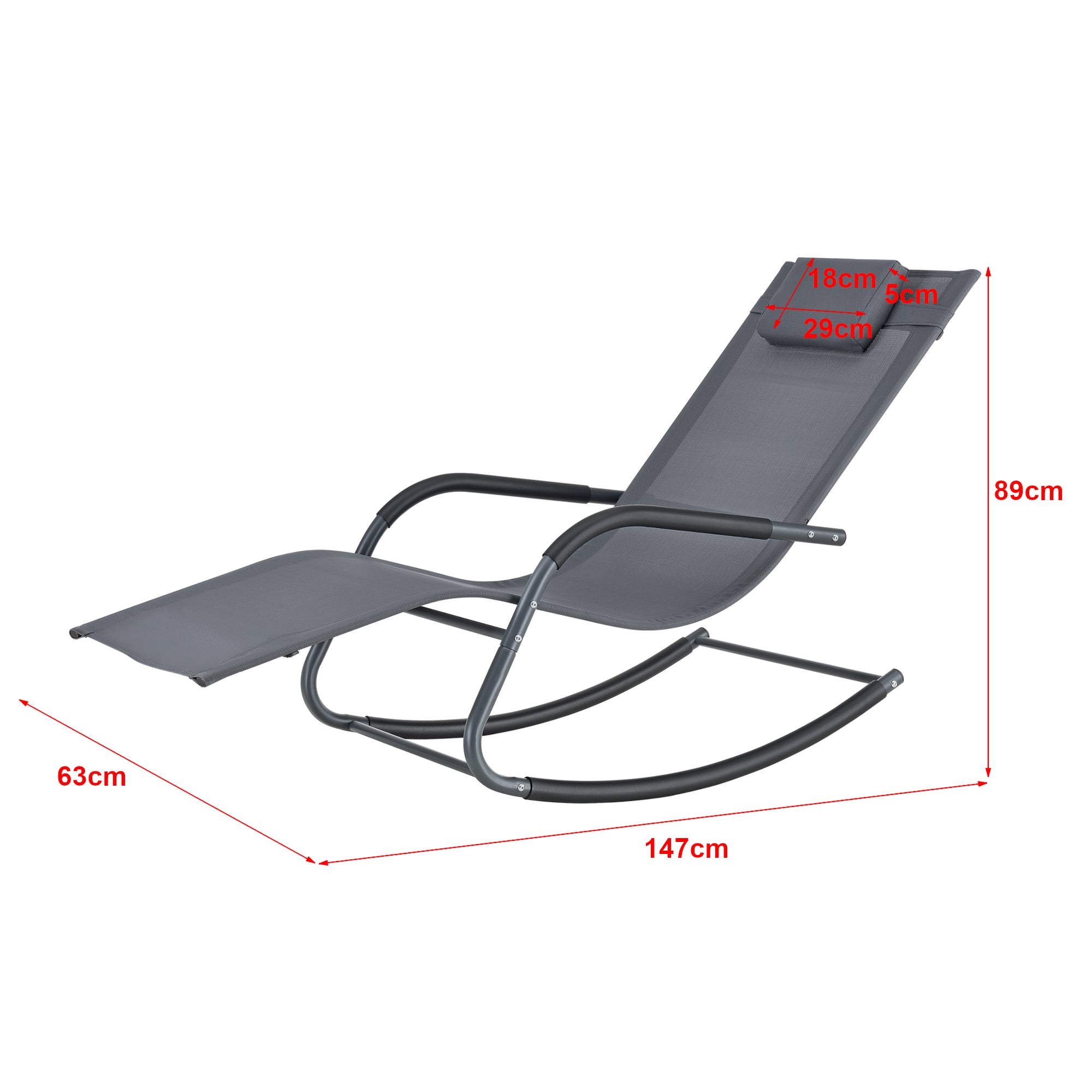 Lettino Prendisole a Dondolo con Cusicno Rimovibile per la Testa Sedia a Sdraio Oscillante per Giardino/Balcone Gambe e