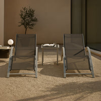 Set di Arredo Esterno 'Binetto' 2 Lettini Prendisole e 1 Tavolino - Grigio/Nero [en.casa]