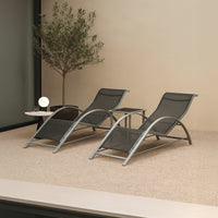 Set di Arredo Esterno 'Binetto' 2 Lettini Prendisole e 1 Tavolino - Grigio/Nero [en.casa]