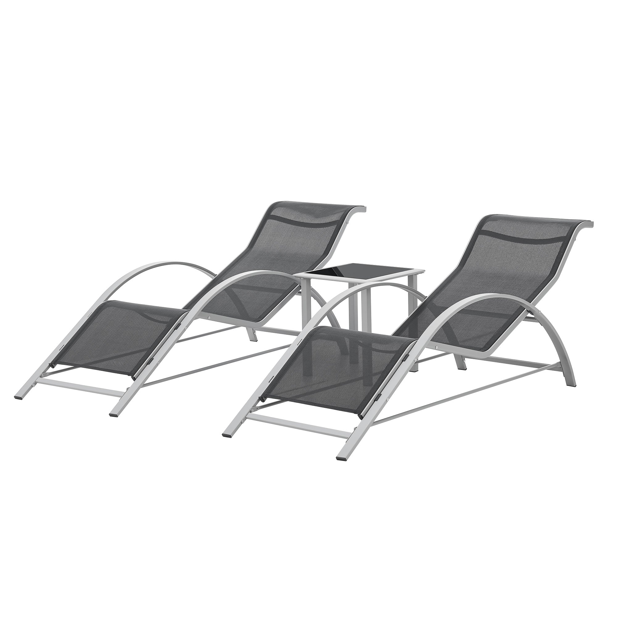 Set di Arredo Esterno 'Binetto' 2 Lettini Prendisole e 1 Tavolino - Grigio/Nero [en.casa]