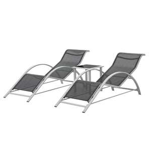 Set di Arredo Esterno 'Binetto' 2 Lettini Prendisole e 1 Tavolino - Grigio/Nero [en.casa]