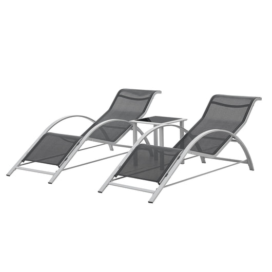 Set di Arredo Esterno 'Binetto' 2 Lettini Prendisole e 1 Tavolino - Grigio/Nero [en.casa]