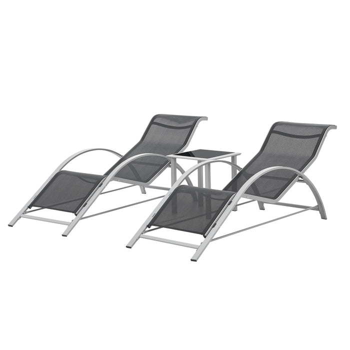 Set di Arredo Esterno 'Binetto' 2 Lettini Prendisole e 1 Tavolino - Grigio/Nero [en.casa]