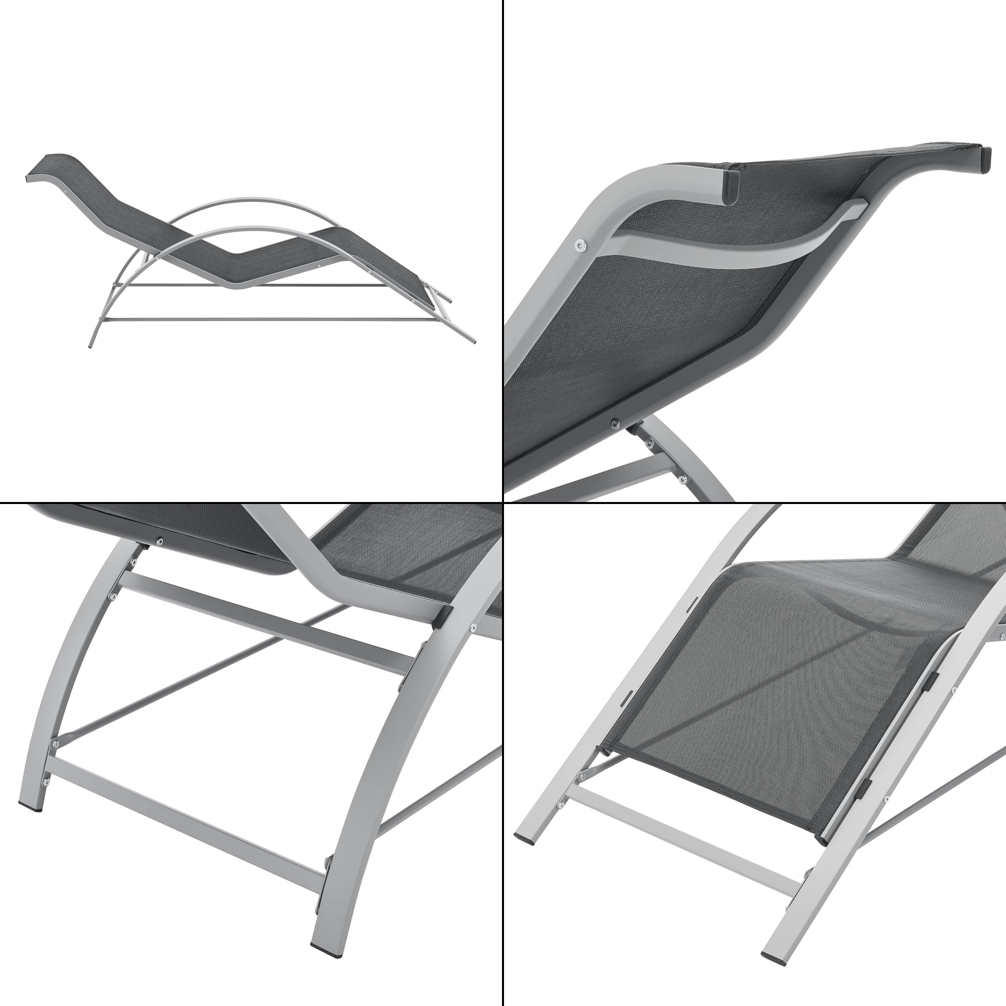 Set di Arredo Esterno 'Binetto' 2 Lettini Prendisole e 1 Tavolino - Grigio/Nero [en.casa]