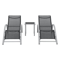 Set di Arredo Esterno 'Binetto' 2 Lettini Prendisole e 1 Tavolino - Grigio/Nero [en.casa]