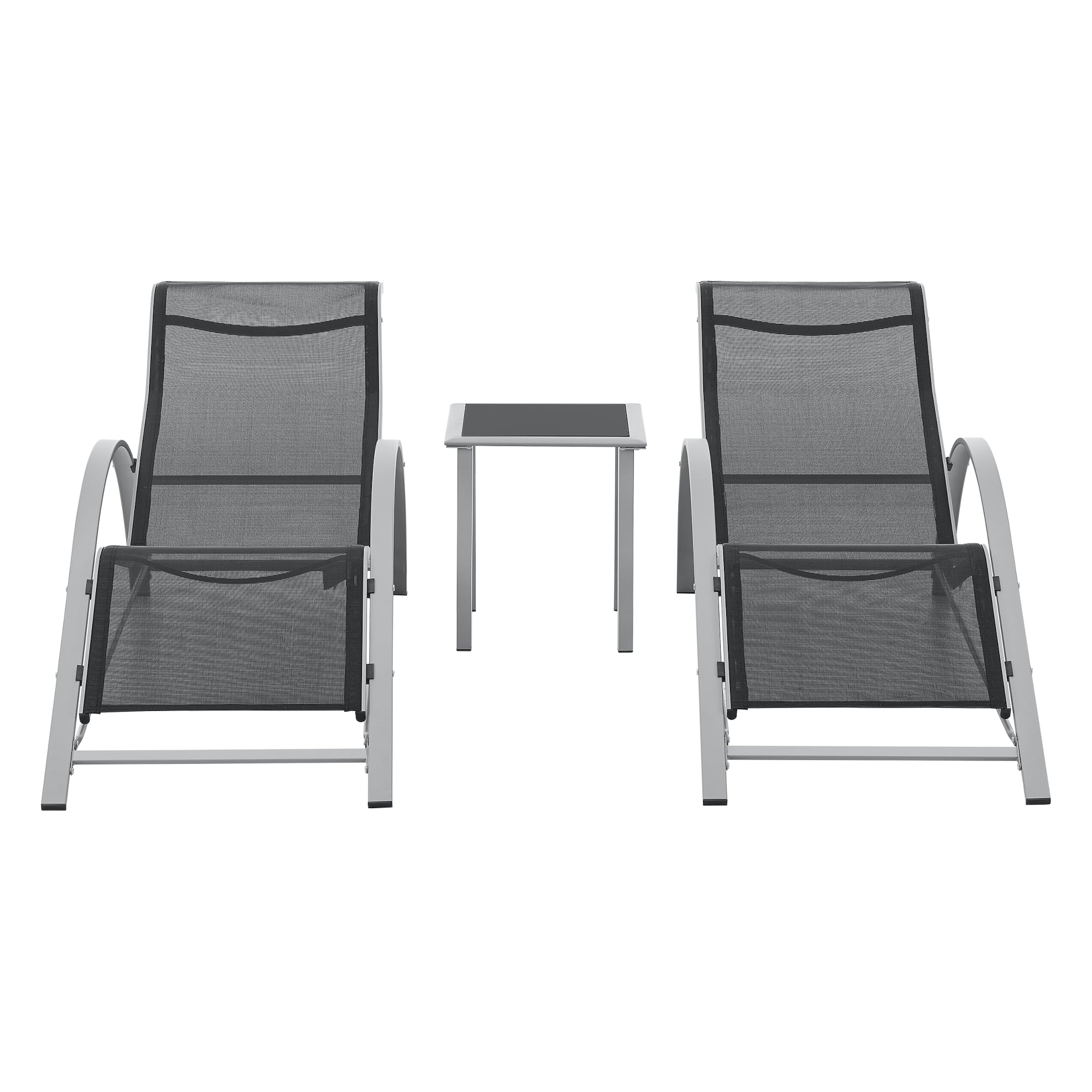 Set di Arredo Esterno 'Binetto' 2 Lettini Prendisole e 1 Tavolino - Grigio/Nero [en.casa]