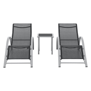 Set di Arredo Esterno 'Binetto' 2 Lettini Prendisole e 1 Tavolino - Grigio/Nero [en.casa]