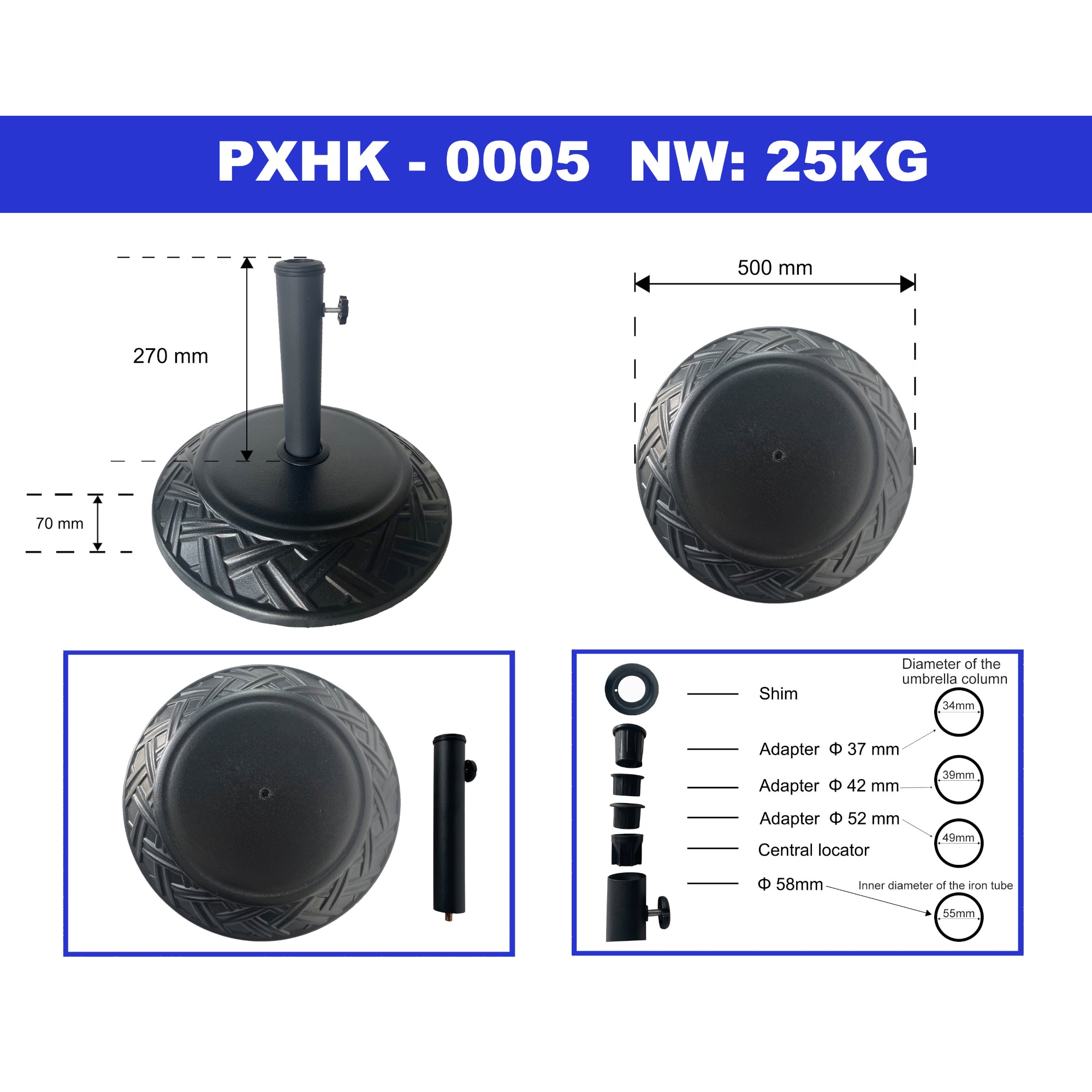 Piedistallo per Ombrellone Bisegna Blocco di Cemento Rotondo - Nero casa.pro