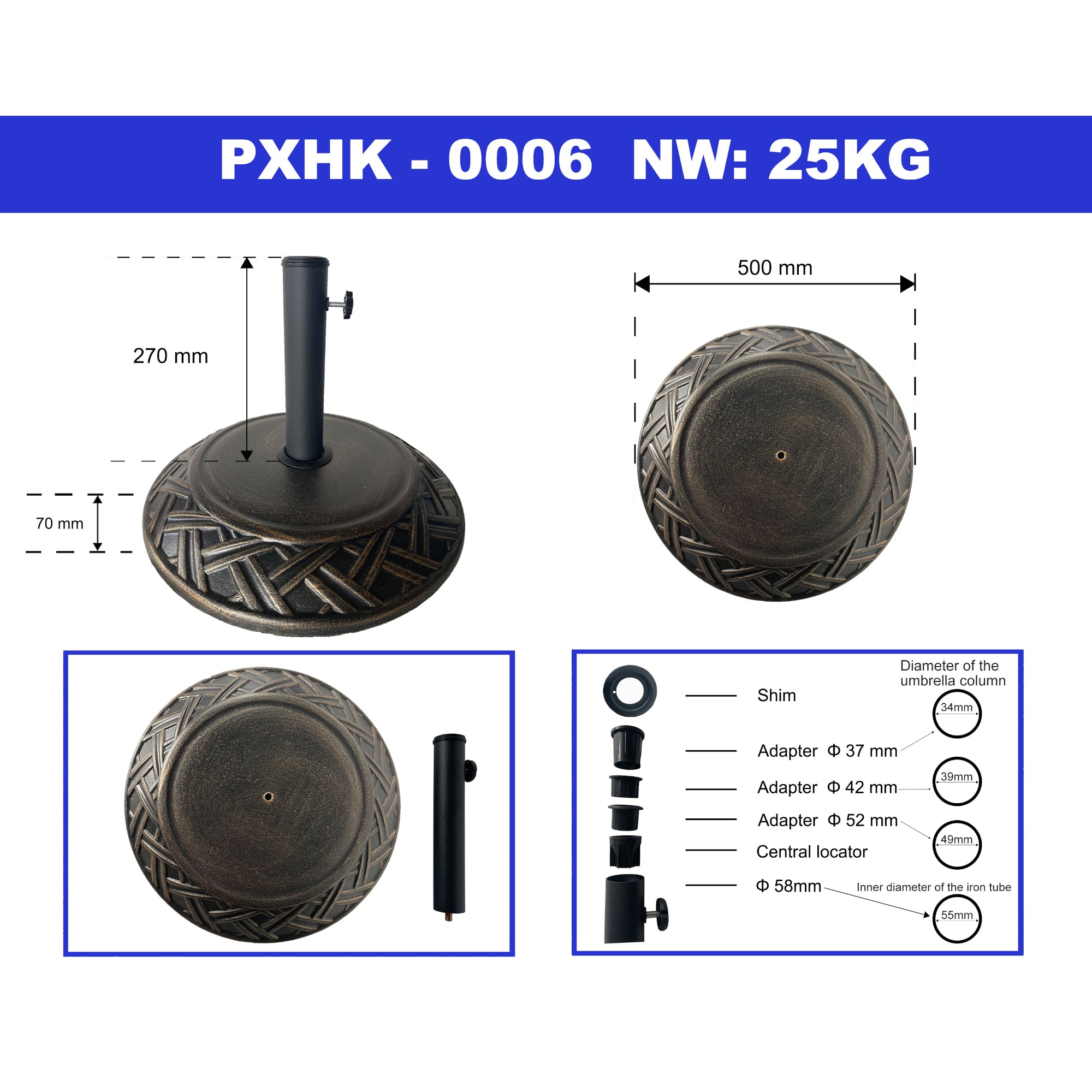 Piedistallo per Ombrellone Bisegna Blocco di Cemento Rotondo - Bronzo casa.pro