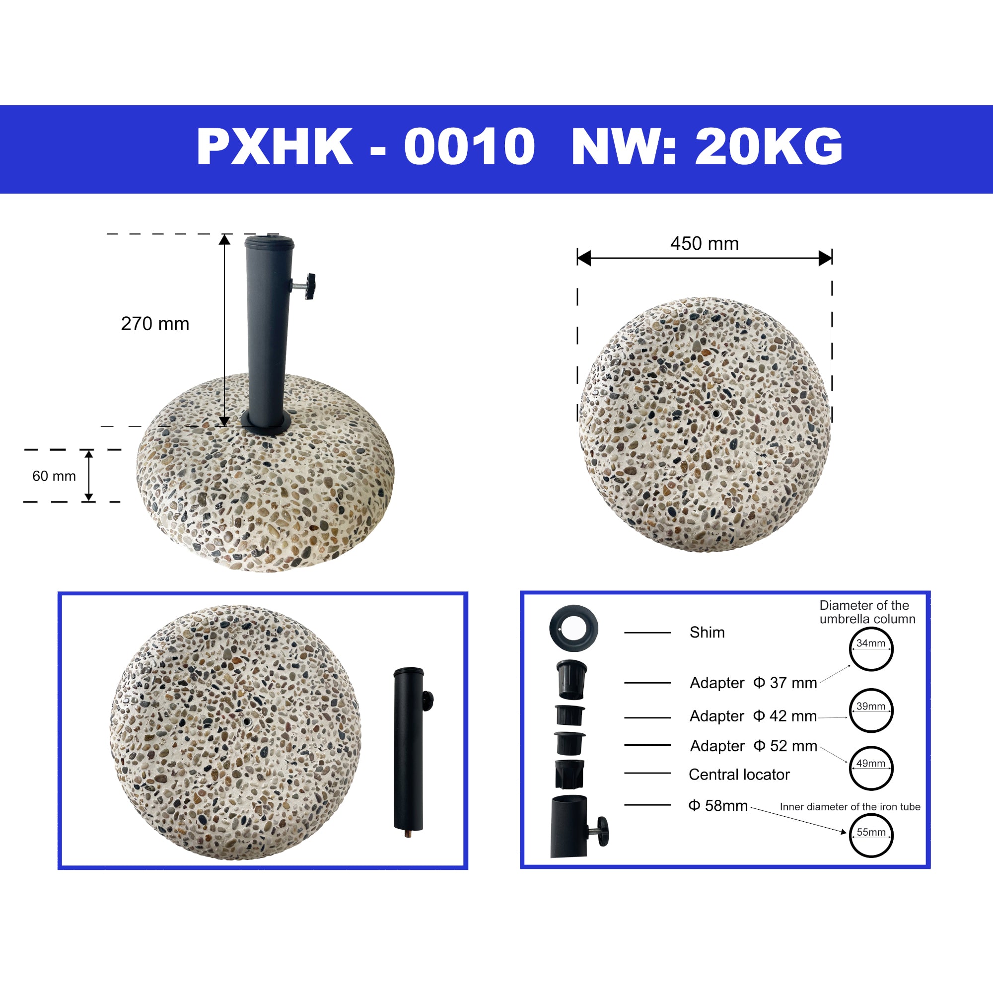 Piedistallo Bitritto per Ombrellone Blocco di Cemento Ghiaioso - Naturale casa.pro