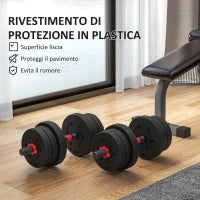 Set 2 Manubri Antiscivolo con 12 Dischi Pesi da 20 kg totali e Connettore, in Acciaio, HDPE e Sabbia, Nero