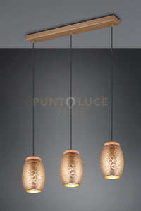 BIDAR SOSPENSIONE 3 DIFFUSORI METALLO CAFFE' TAGLIO LASER CON INSERTO IN LEGNO L. 71CM  ATTACCO E27