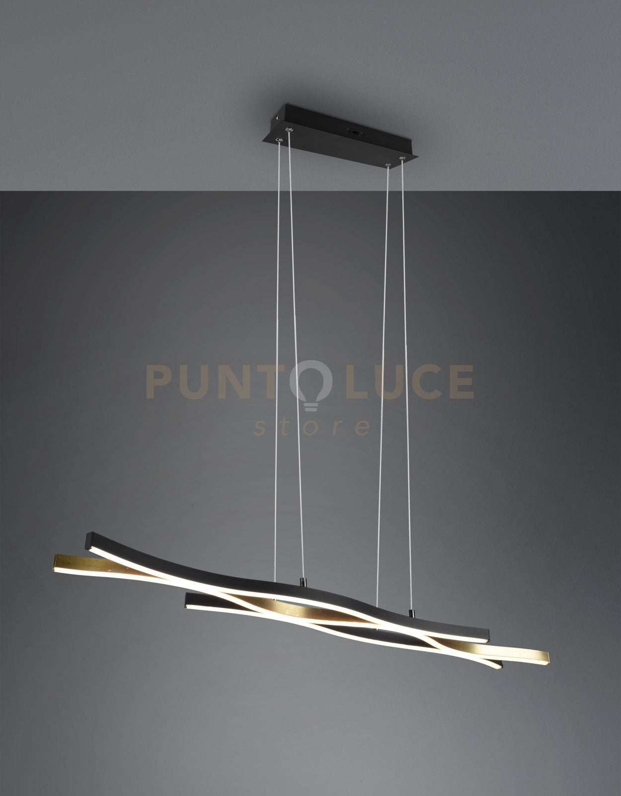 BLAZE SOSPENSIONE LED 35W 4300lm, 2300+3000+4000K ONDULATA METALLO OTTONE E NERO DIMMERABILE CON INTERRUTTORE L. 108CM