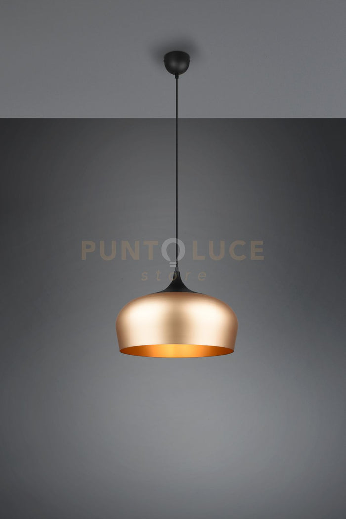 CHIRON SOSPENSIONE METALLO NERA DIFFUSORE OTTONE SATINATO D.45CM 1 LUCE ATTACCO E27