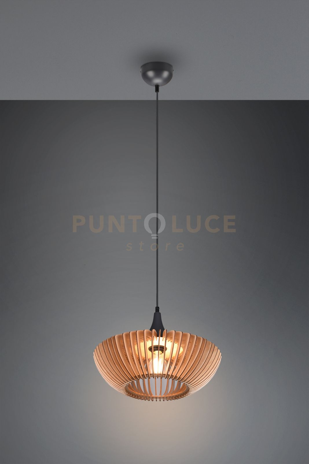 COLINO SOSPENSIONE LEGNO NATURALE E METALLO ANTRACITE D. 40CM 1 LUCE ATTACCO E27