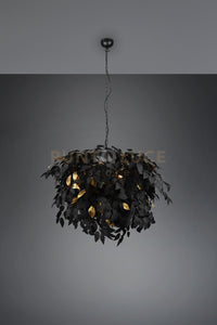 LEAVY SOSPENSIONE GRANDE FOGLIE LAVABILI NERO E ORO D. 70CM 4 LUCI ATTACCO E14
