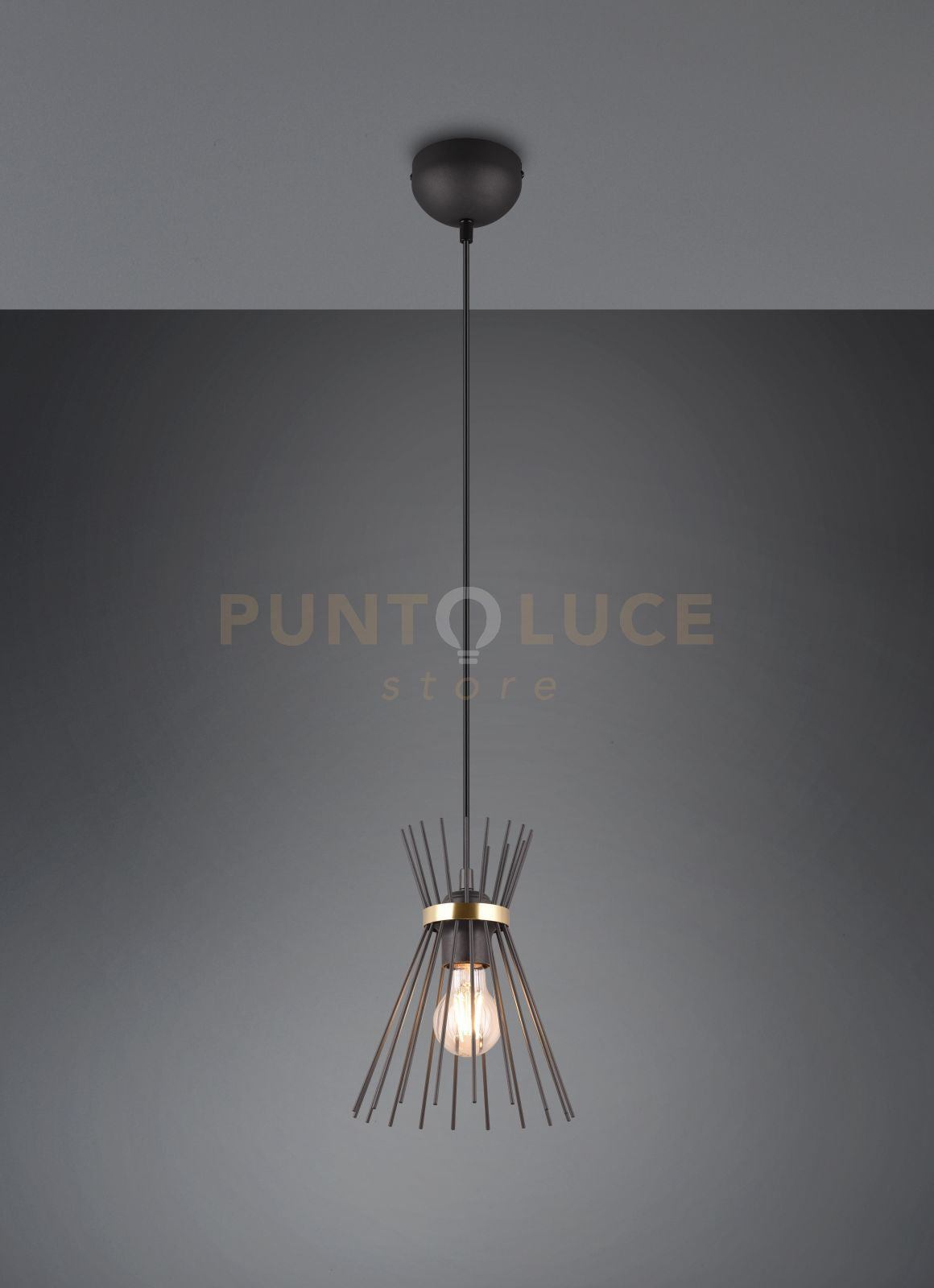 ROD SOSPENSIONE BACCHETTE DI METALLO NERO E ORO D. 20CM 1 LUCE ATTACCO E27