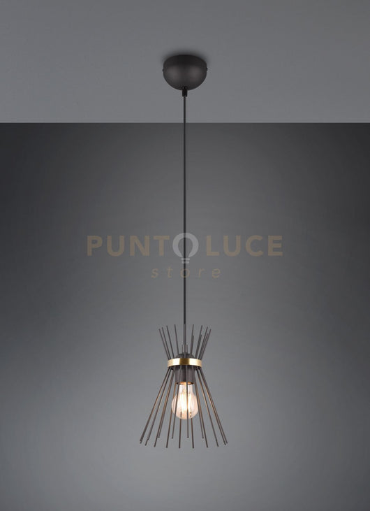 ROD SOSPENSIONE BACCHETTE DI METALLO NERO E ORO D. 20CM 1 LUCE ATTACCO E27