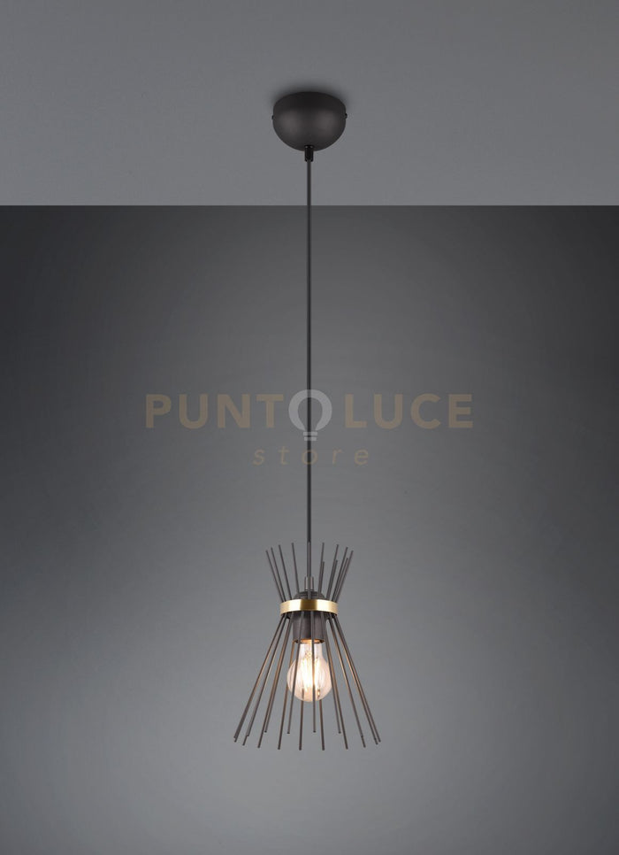 ROD SOSPENSIONE BACCHETTE DI METALLO NERO E ORO D. 20CM 1 LUCE ATTACCO E27