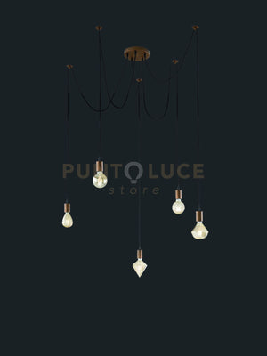 CORD SOSPENSIONE RAGNO FILI REGOLABILI RAME ANTICO MAX H. 200 PER SINGOLO CAVO  5 LUCI ATTACCO E27