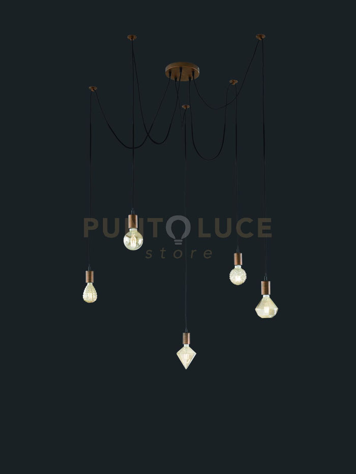 CORD SOSPENSIONE RAGNO FILI REGOLABILI RAME ANTICO MAX H. 200 PER SINGOLO CAVO  5 LUCI ATTACCO E27