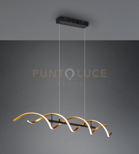 SEQUENCE SOSPENSIONE LED 41W 5000lm, 2300+3000+4000K SPIRALE METALLO OTTONE E NERO CON REGOLAZIONE INTENSITA' E TEMPERATURA DI COLORE DELLA LUCE CON INTERRUTTORE L. 105CM