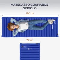 Materasso Gonfiabile Singolo con Pompa a Pedale Incorporata, in Plastica 190T, 195x70x10 cm, Blu