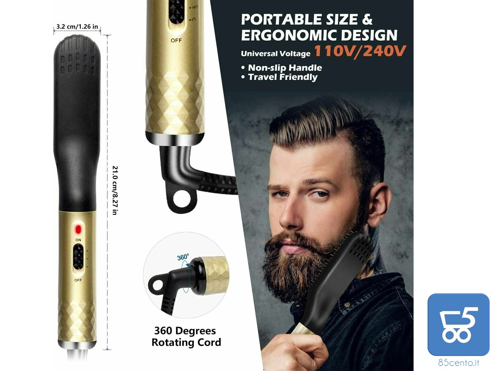 Spazzola Elettrica Multifunzione per Barba e Capelli Riscaldata Antiscottatura 30W