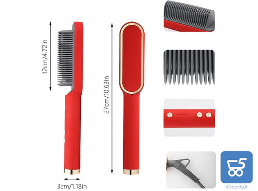 Spazzola Lisciante Elettrica Pettine Termico Antiscottatura per Tutti i Capelli 34W