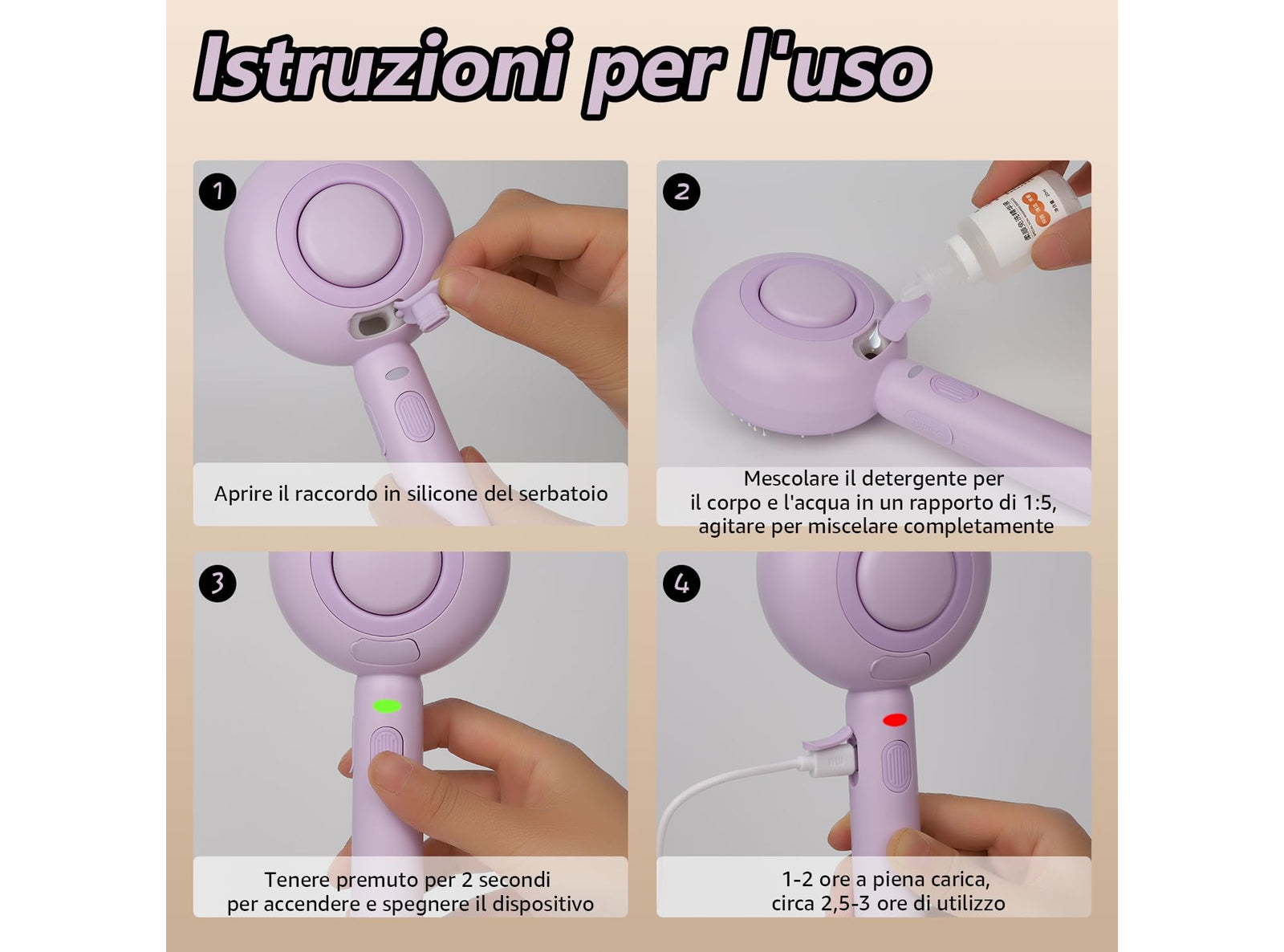 Spazzola Lollipop a Vapore per Gatti e Cani Pulizia e Relax con Acqua Calda con Cavo di Ricarica e Accessori