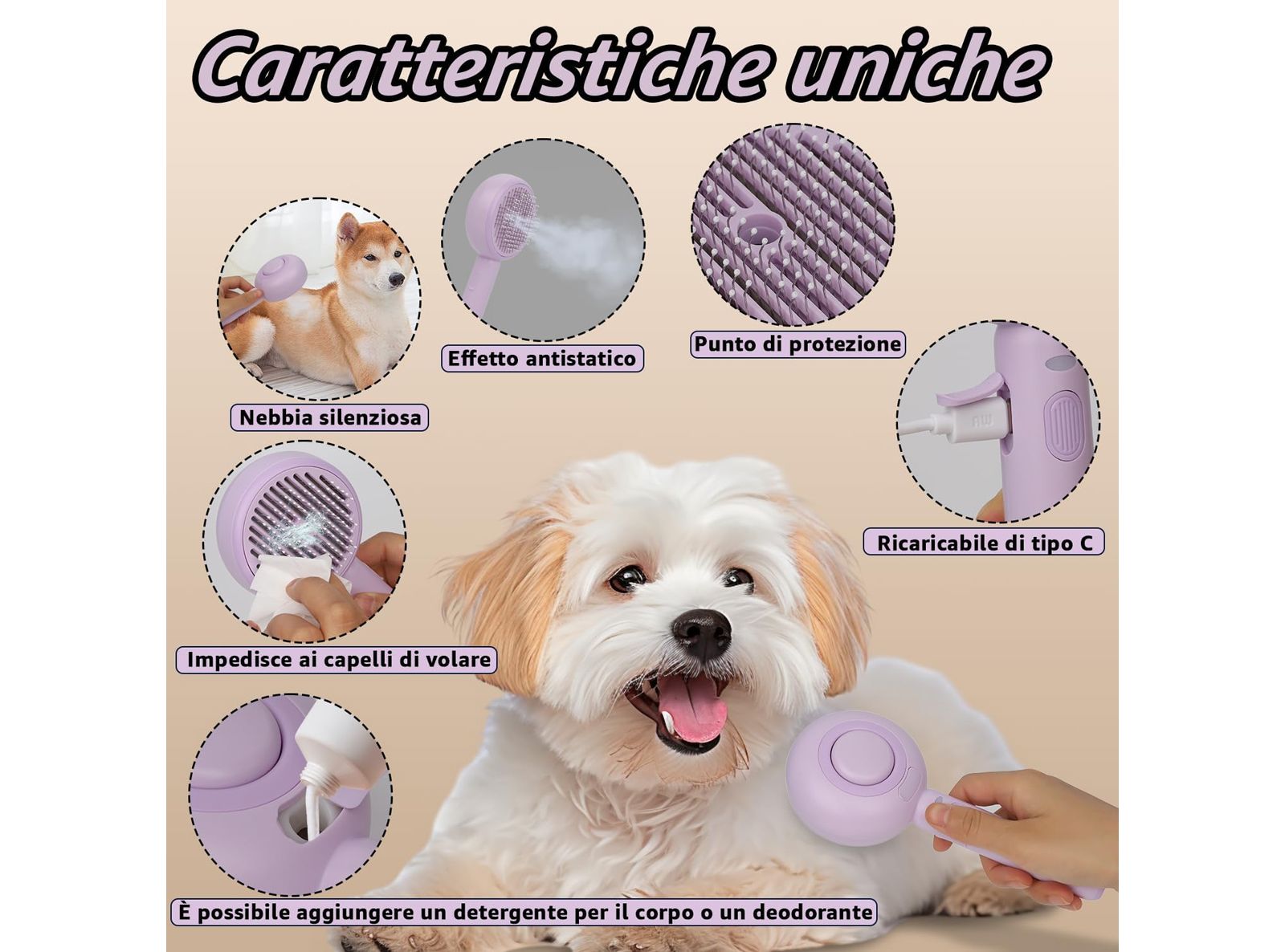 Spazzola Lollipop a Vapore per Gatti e Cani Pulizia e Relax con Acqua Calda con Cavo di Ricarica e Accessori