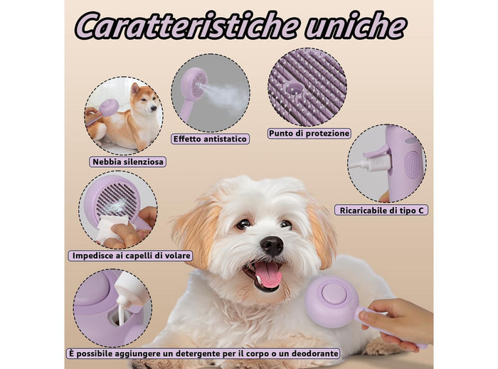 Spazzola Lollipop a Vapore per Gatti e Cani Pulizia e Relax con Acqua Calda con Cavo di Ricarica e Accessori