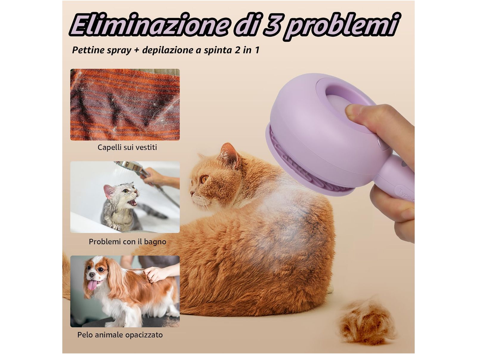 Spazzola Lollipop a Vapore per Gatti e Cani Pulizia e Relax con Acqua Calda con Cavo di Ricarica e Accessori