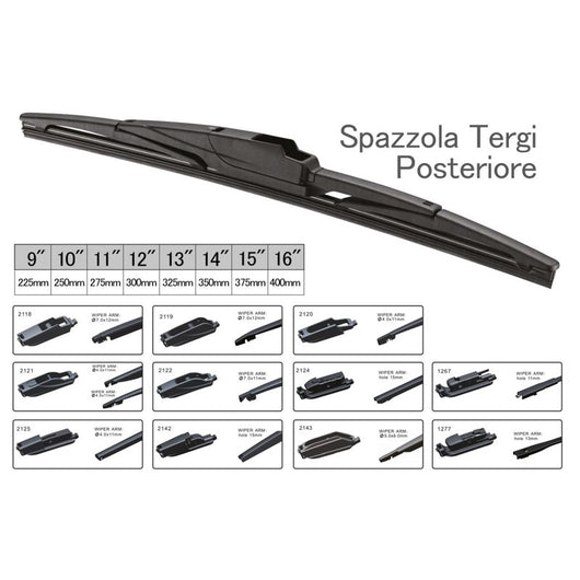 Spazzola Tergicristallo Posteriore Auto 11" 275mm 10 Attacchi Universale Multi Adattatori